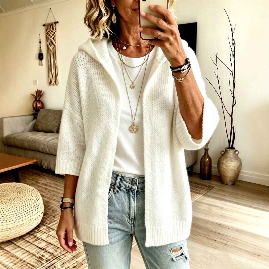 Shannon - Women's Relaxed Three-Quarter Sleeve Hooded Cardigan 4