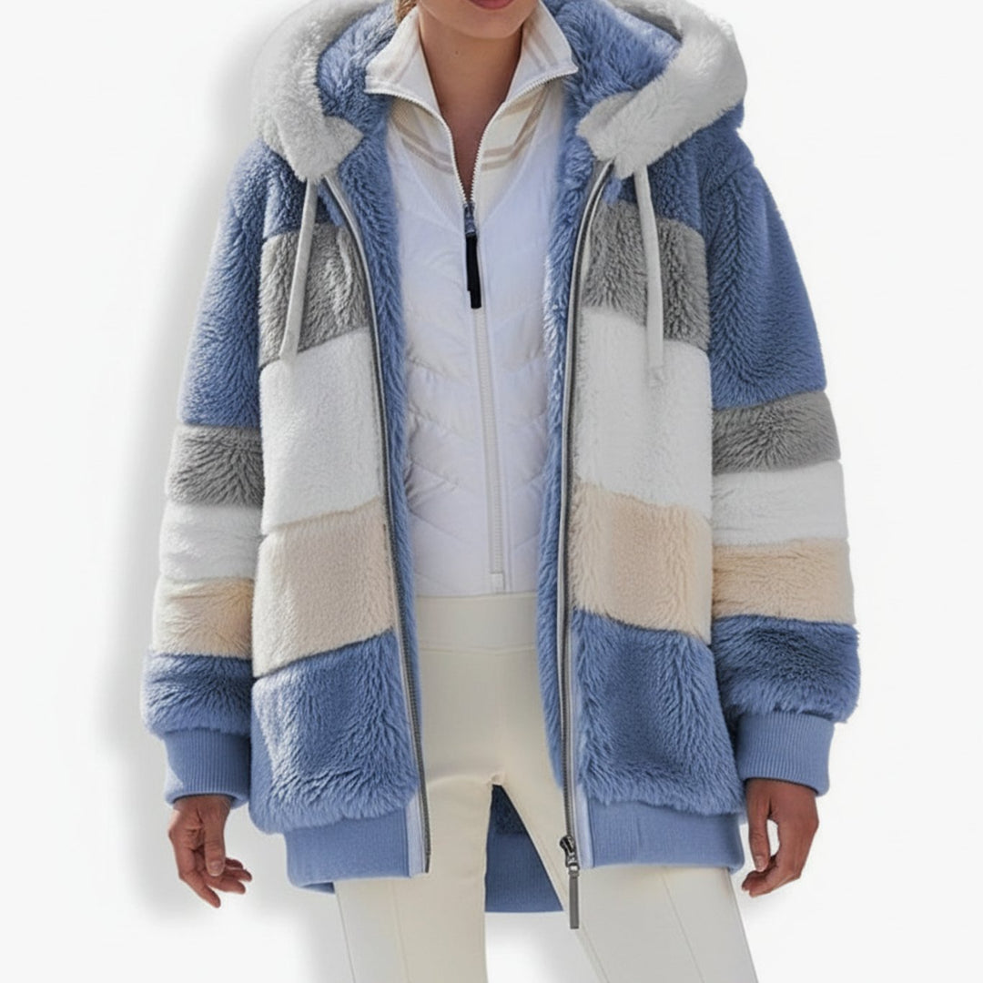 Sharon - Women's Colorblock Fleece Zip Hoodie with Drawstring