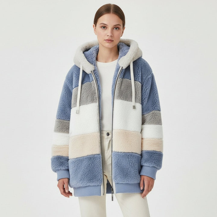 Sharon - Women's Colorblock Fleece Zip Hoodie with Drawstring
