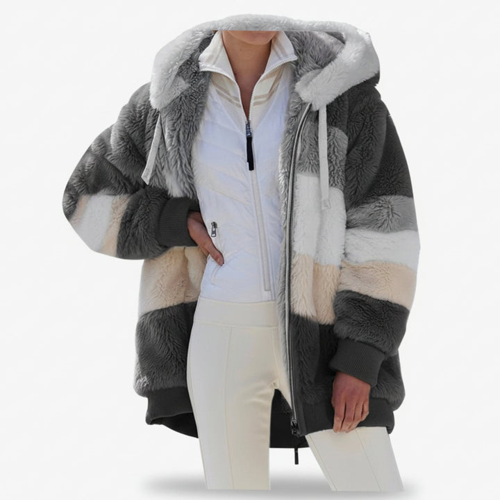 Sharon - Women's Colorblock Fleece Zip Hoodie with Drawstring