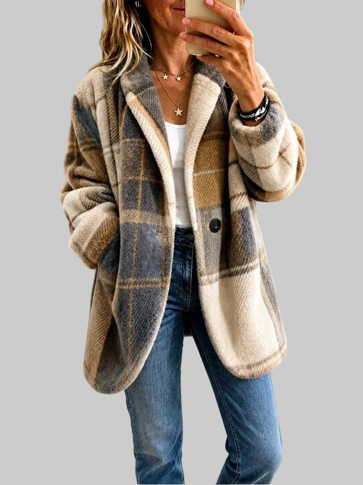 Sharon - Women's Plaid Fleece Button Front Jacket 2