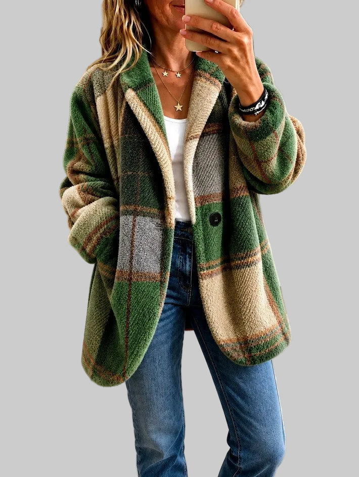 Sharon - Women's Plaid Fleece Button Front Jacket 3
