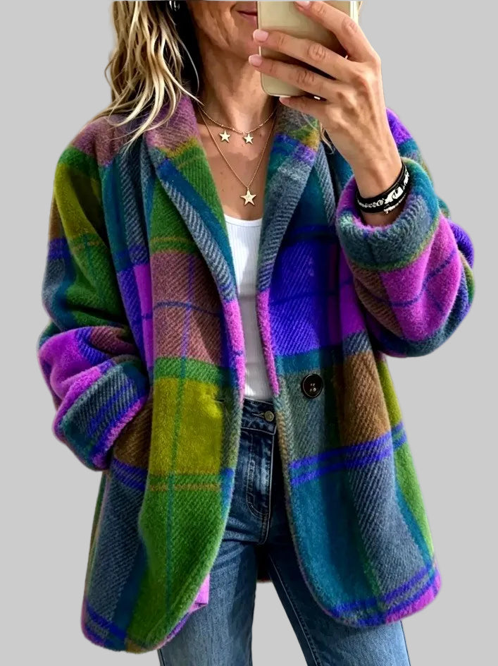 Sharon - Women's Plaid Fleece Button Front Jacket 4