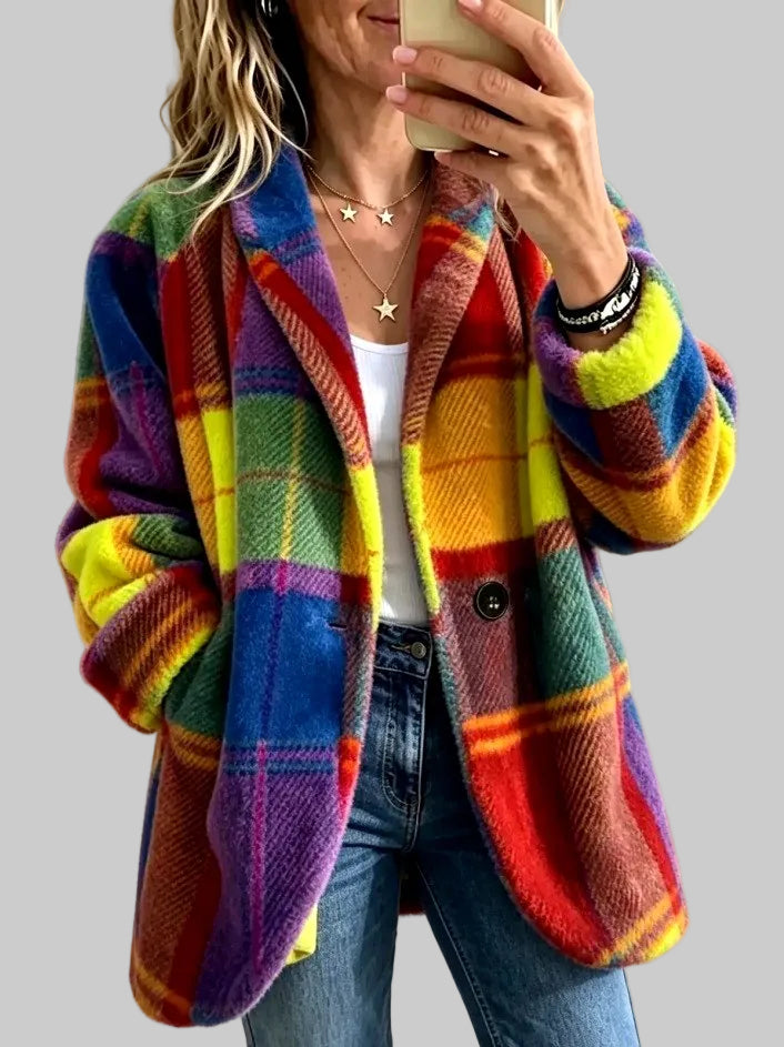 Sharon - Women's Plaid Fleece Button Front Jacket 5