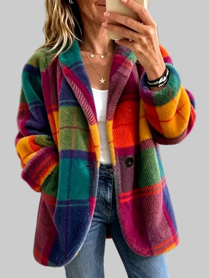 Sharon - Women's Plaid Fleece Button Front Jacket 6