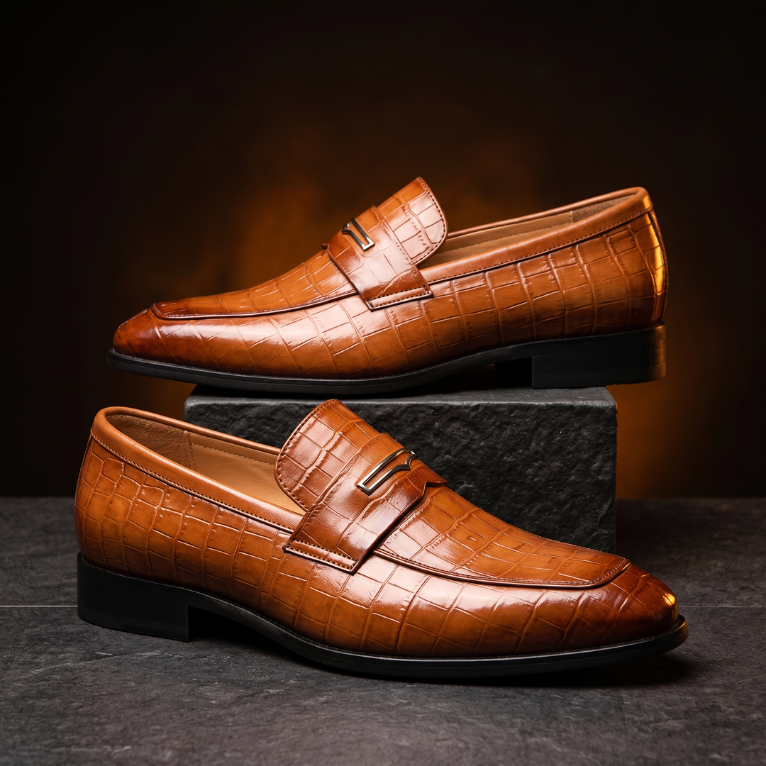 Xander - Men's Crocodile-Embossed Penny Loafers