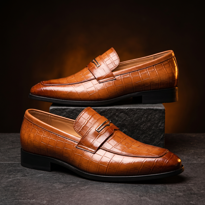 Xander - Men's Crocodile-Embossed Penny Loafers
