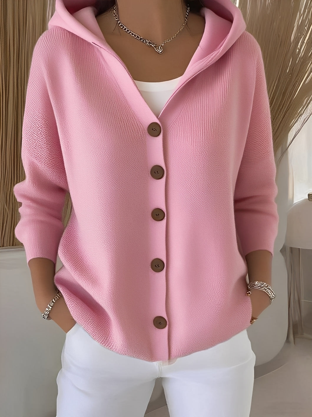 Sienna - Women's Ribbed Hooded Button-Front Cardigan