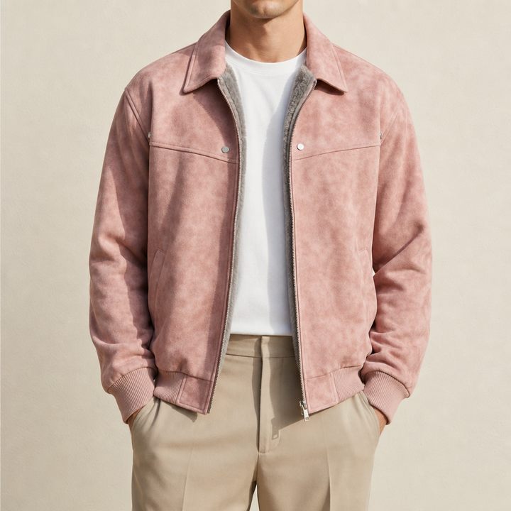 Silas - Men's Vintage Leather Bomber Jacket with Ribbed Trim