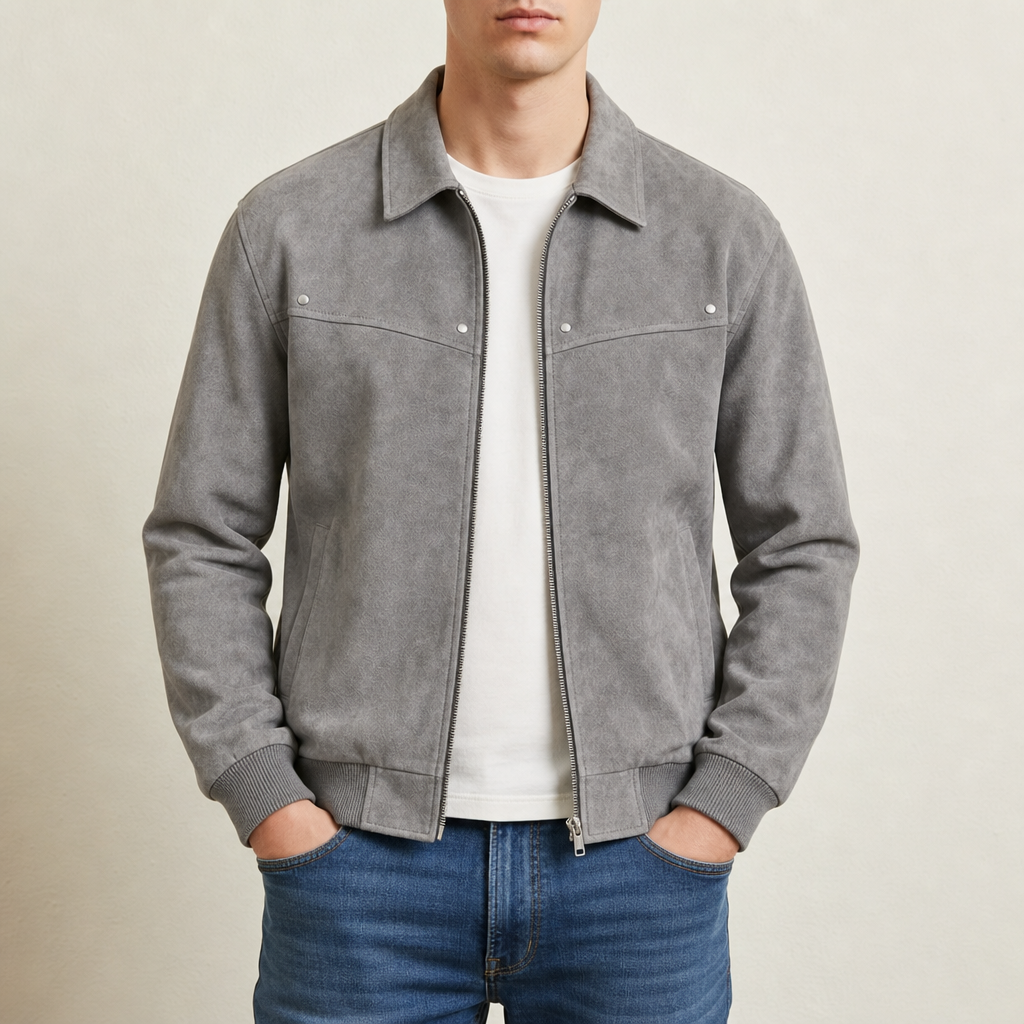 Silas - Men's Vintage Leather Bomber Jacket with Ribbed Trim