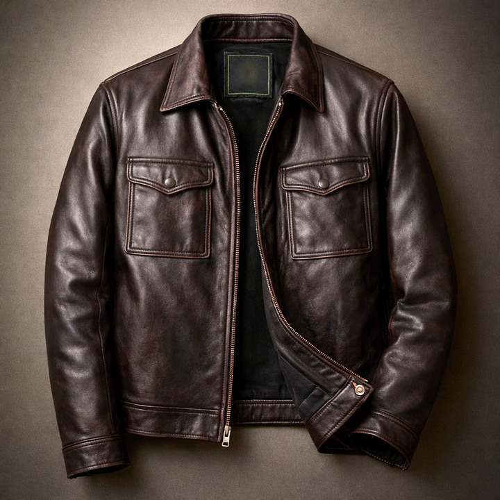 Silas - Men's Vintage Leather Jacket with Four-Pocket Design