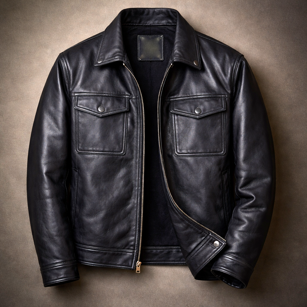 Silas - Men's Vintage Leather Jacket with Four-Pocket Design