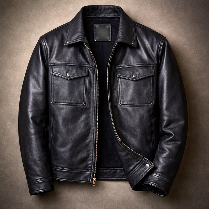 Silas - Men's Vintage Leather Jacket with Four-Pocket Design
