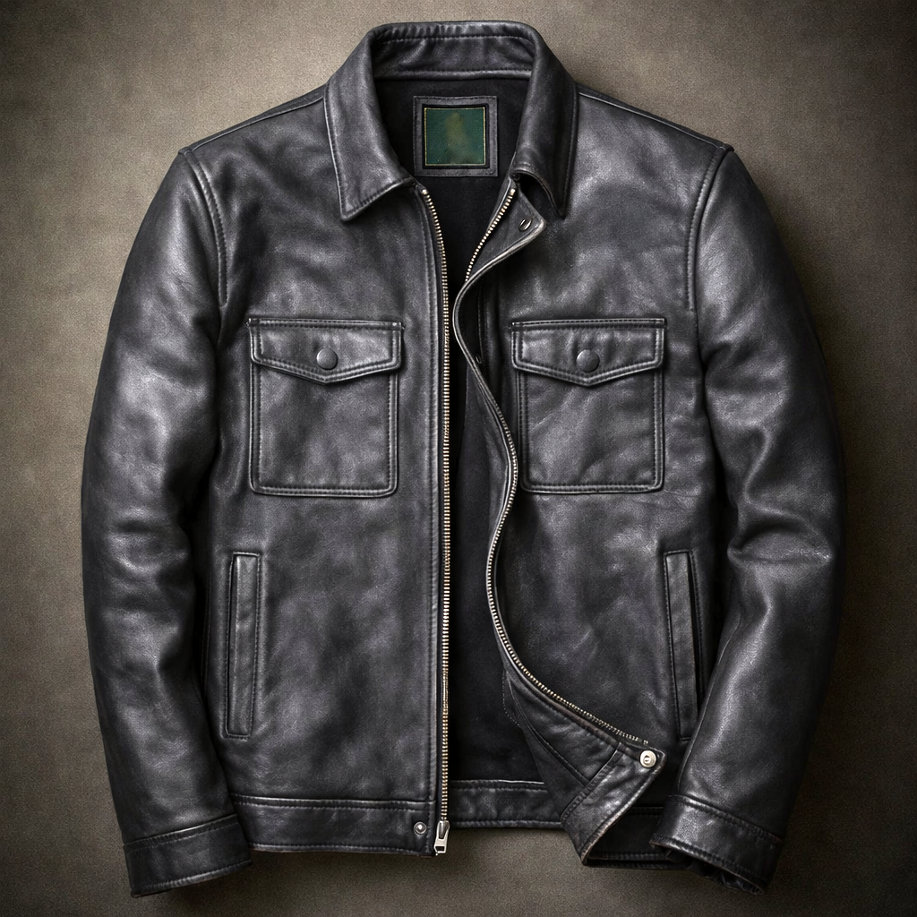 Silas - Men's Vintage Leather Jacket with Four-Pocket Design