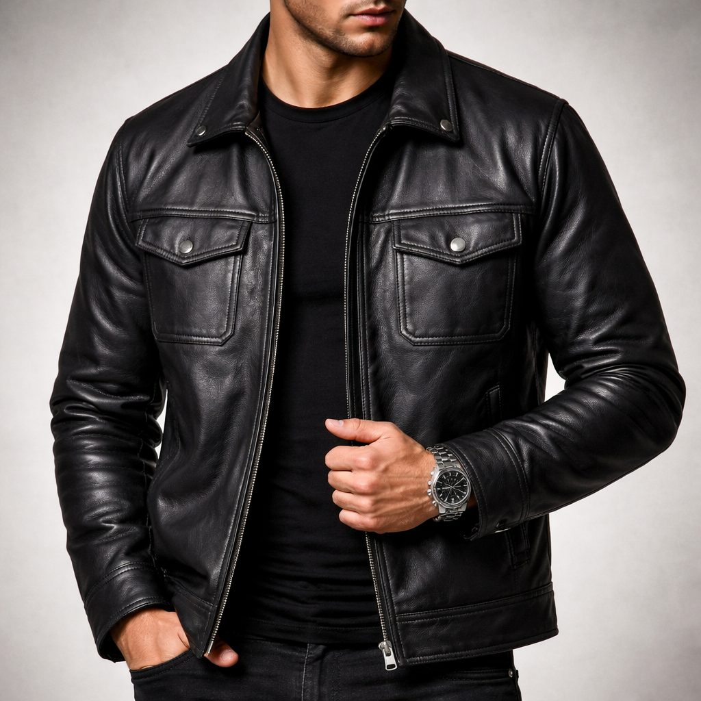 Silas - Men's Vintage Leather Jacket with Four-Pocket Design