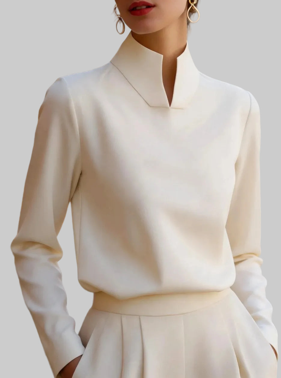 Simone - Women's High Split-Collar Long Sleeve Blouse 2