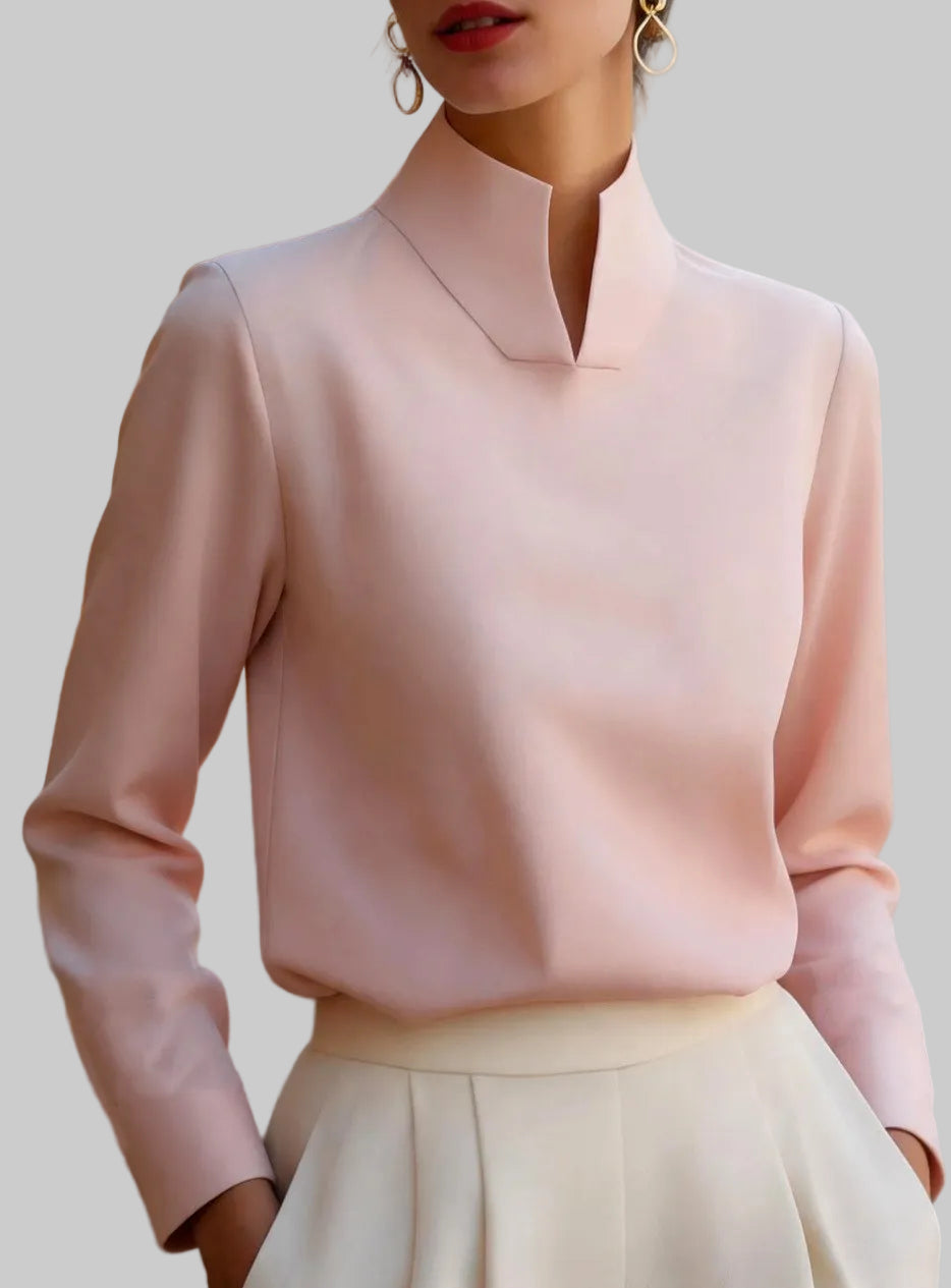 Simone - Women's High Split-Collar Long Sleeve Blouse 3