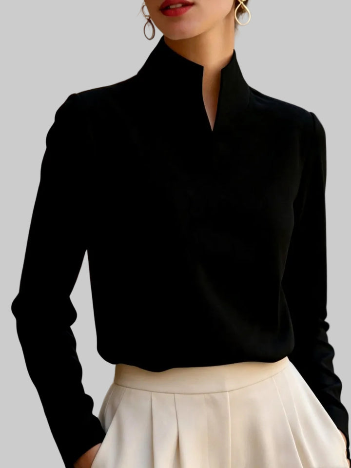 Simone - Women's High Split-Collar Long Sleeve Blouse 4