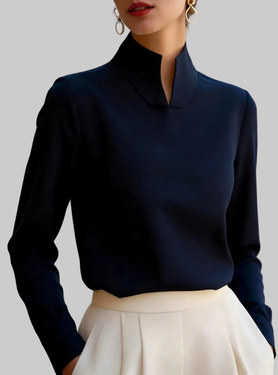 Simone - Women's High Split-Collar Long Sleeve Blouse 5