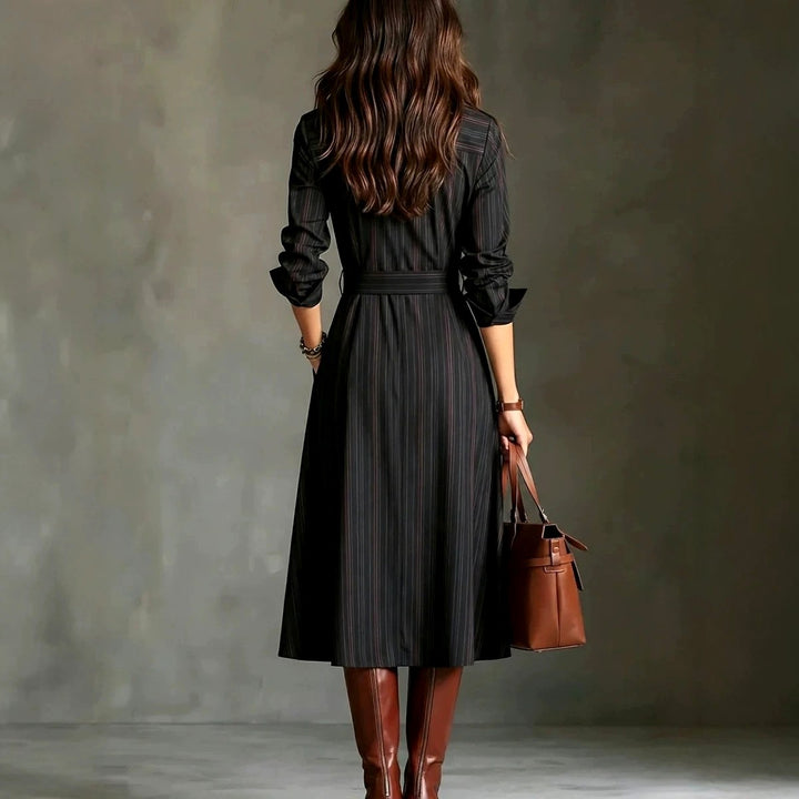 Simone - Women's Pinstripe Collared Shirt Maxi Dress 2