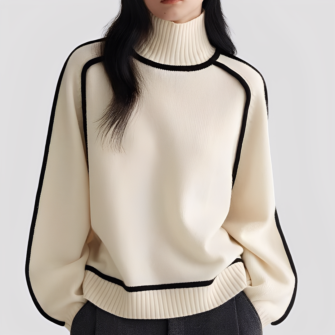 Sloan - Women's Ribbed Turtleneck Sweater with Contrast Trim