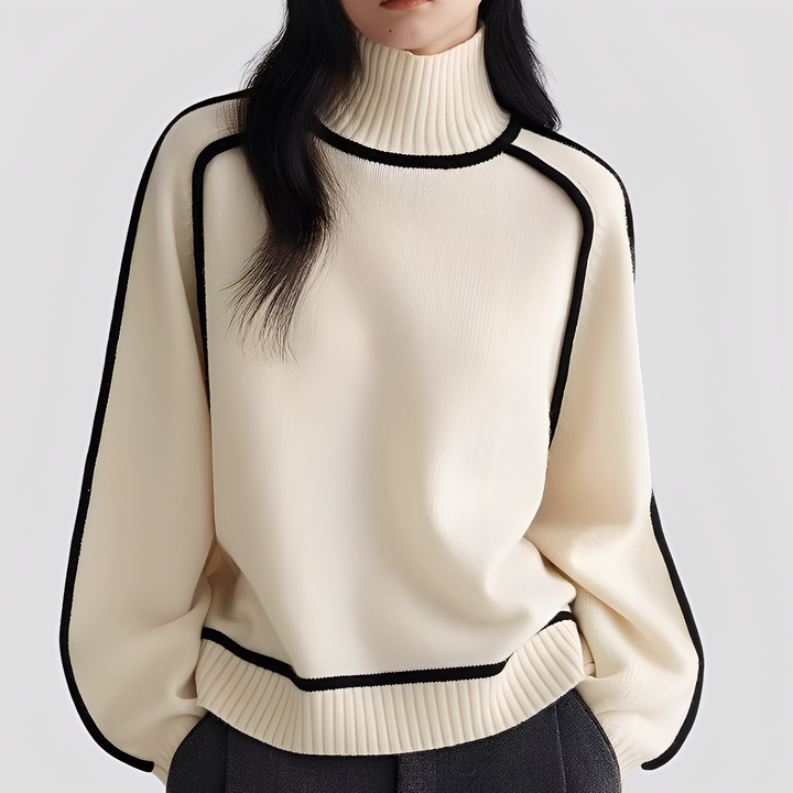 Sloan - Women's Ribbed Turtleneck Sweater with Contrast Trim