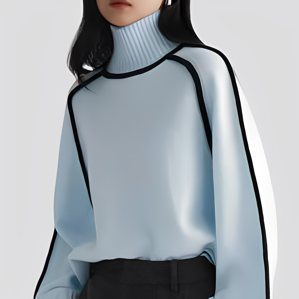 Sloan - Women's Ribbed Turtleneck Sweater with Contrast Trim
