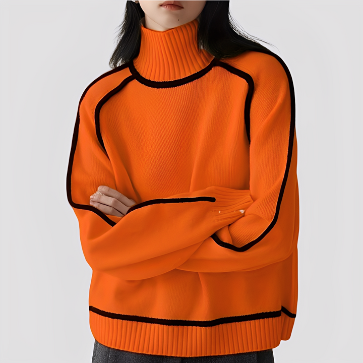 Sloan - Women's Ribbed Turtleneck Sweater with Contrast Trim