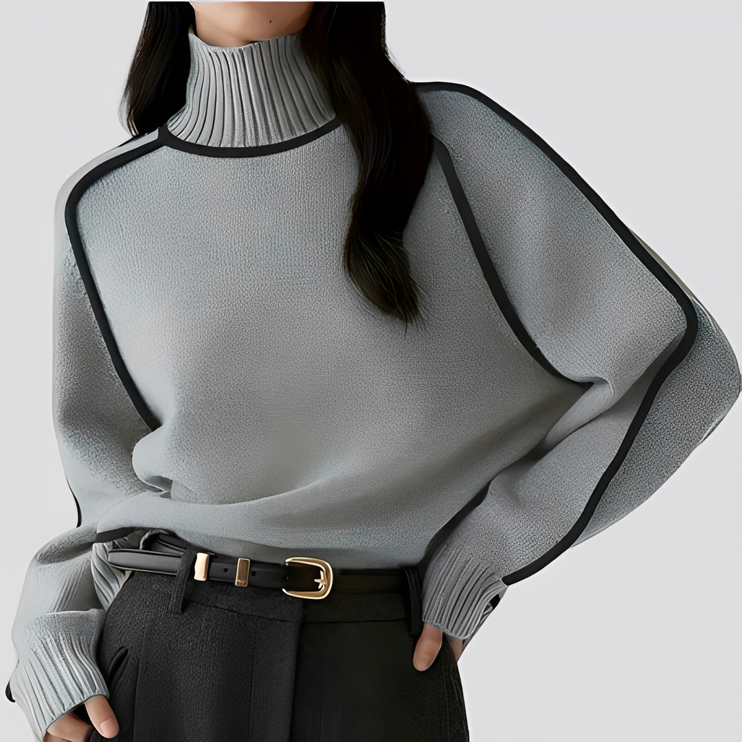 Sloan - Women's Ribbed Turtleneck Sweater with Contrast Trim