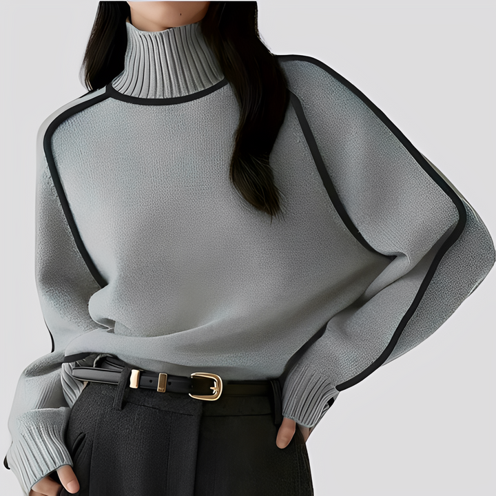 Sloan - Women's Ribbed Turtleneck Sweater with Contrast Trim