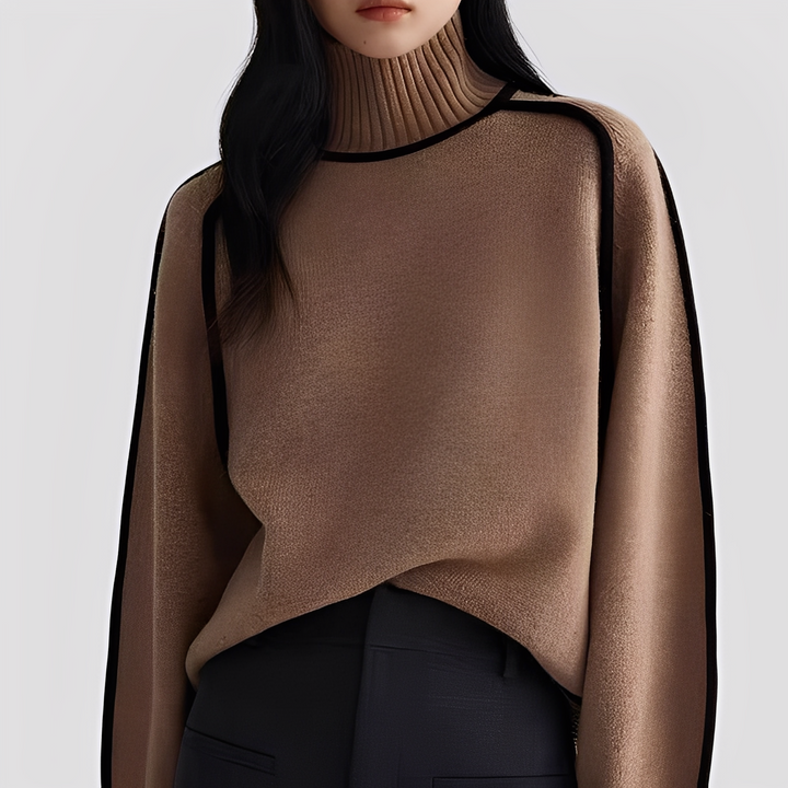 Sloan - Women's Ribbed Turtleneck Sweater with Contrast Trim