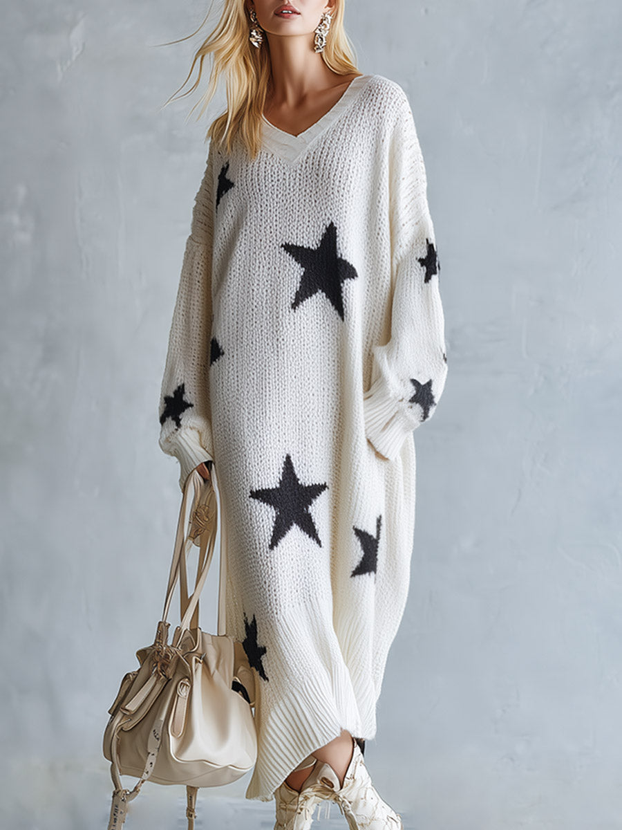 Sloane - Women's Oversized Star-Pattern Knit Casual Maxi Dress
