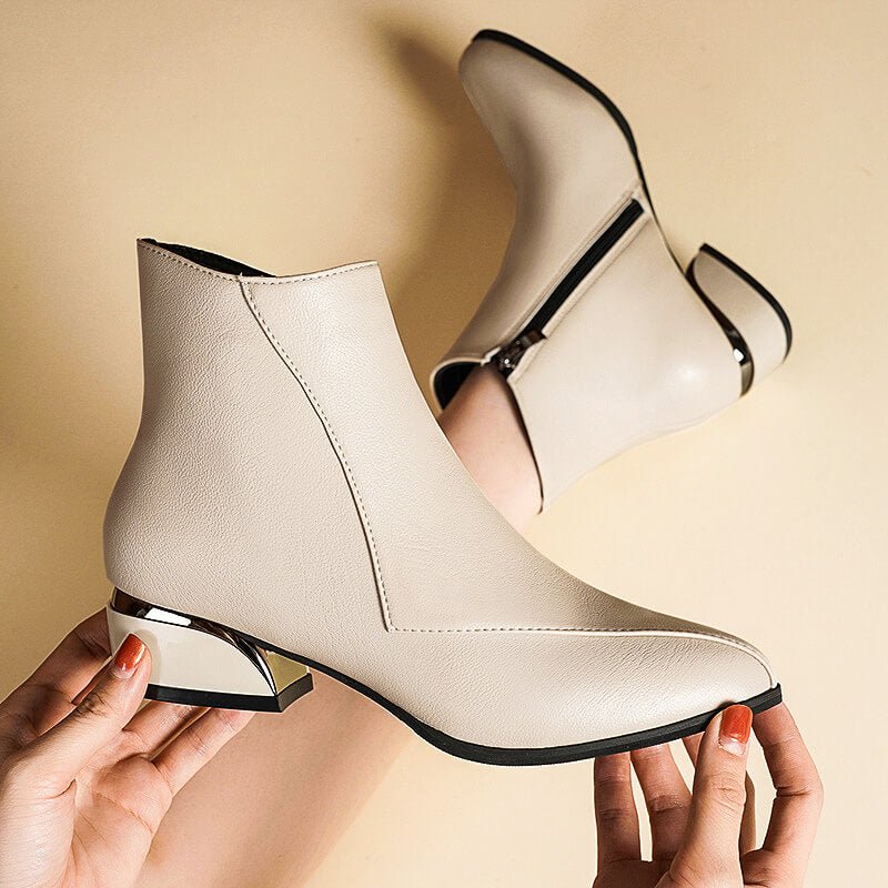 Sloane - Women's Pointed-Toe Ankle Boots with Hardware Accent