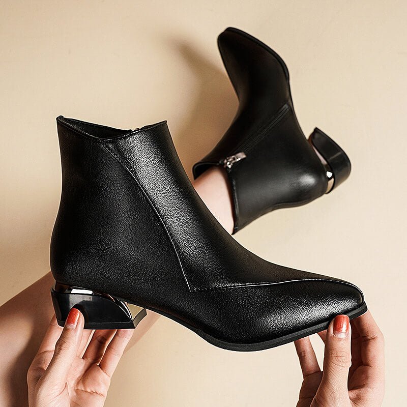 Sloane - Women's Pointed-Toe Ankle Boots with Hardware Accent