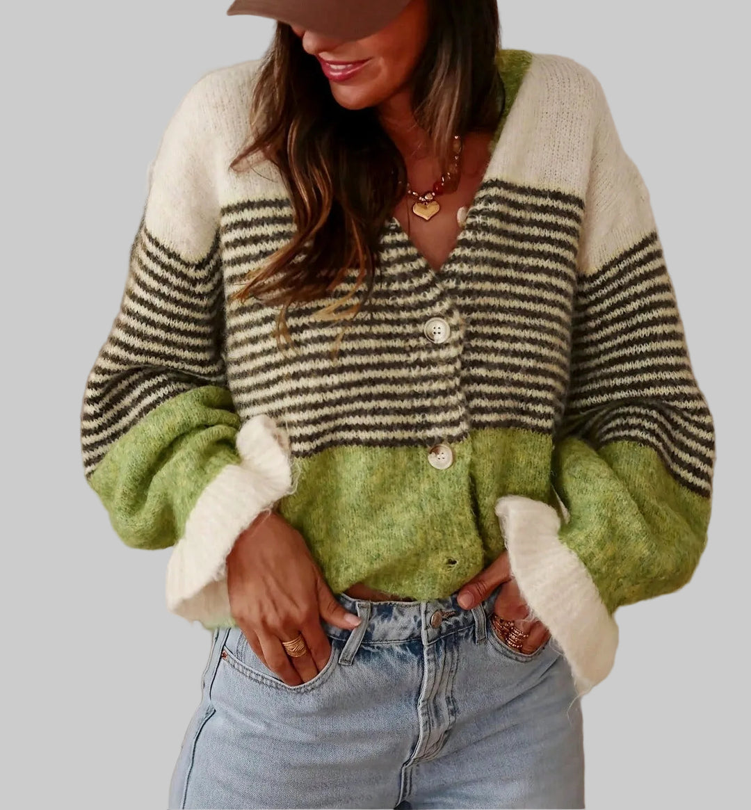 Sloane - Women’s Striped Color Block Knit Cardigan 3