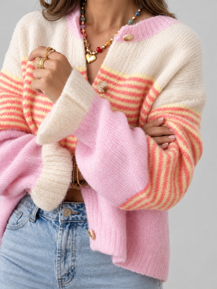 Sloane - Women’s Striped Color Block Knit Cardigan 7