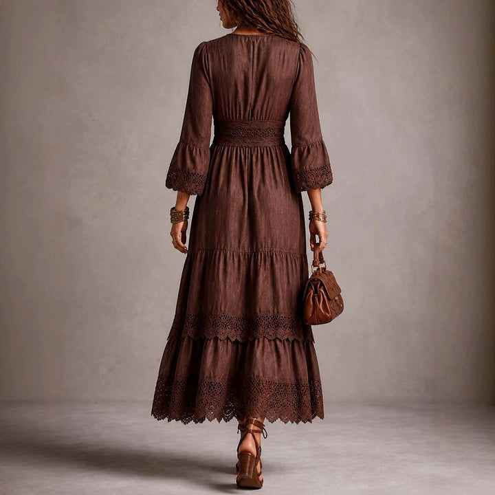 Sophia - Women's V-Neck Puff Sleeve Vacation Maxi Dress 2
