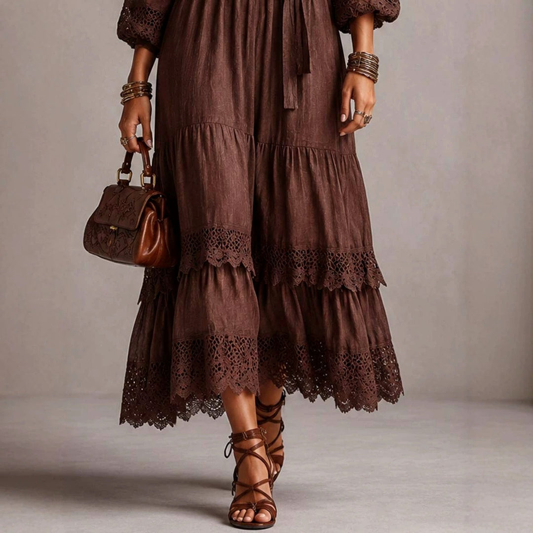 Sophia - Women's V-Neck Puff Sleeve Vacation Maxi Dress 3