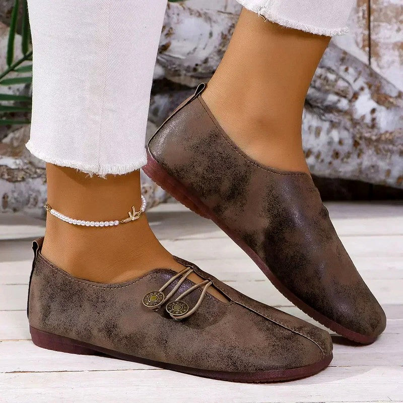 Stella - Women's Metal Button Slip On Loafers