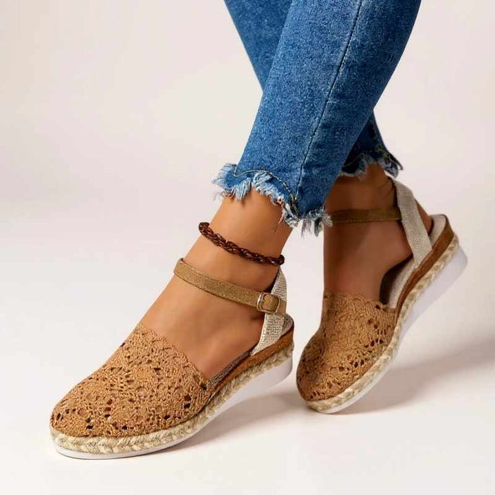 Sylvia - Women's Crochet Ankle Strap Wedge Espadrilles