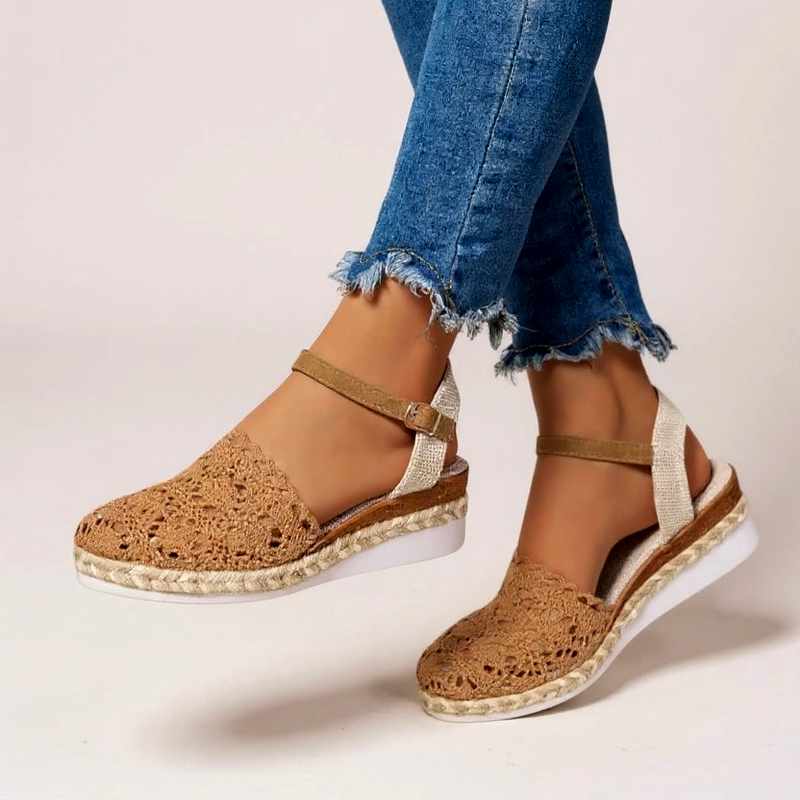 Sylvia - Women's Crochet Ankle Strap Wedge Espadrilles