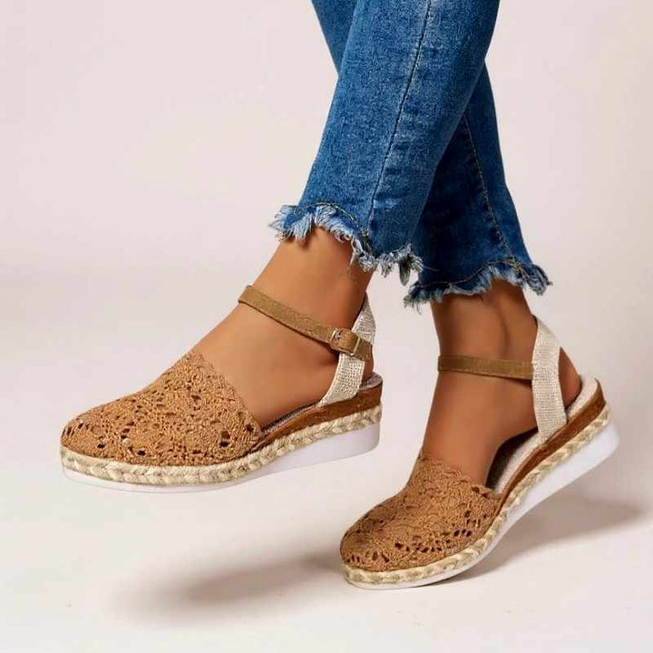 Sylvia - Women's Crochet Ankle Strap Wedge Espadrilles
