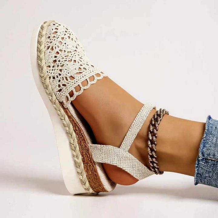 Sylvia - Women's Crochet Ankle Strap Wedge Espadrilles
