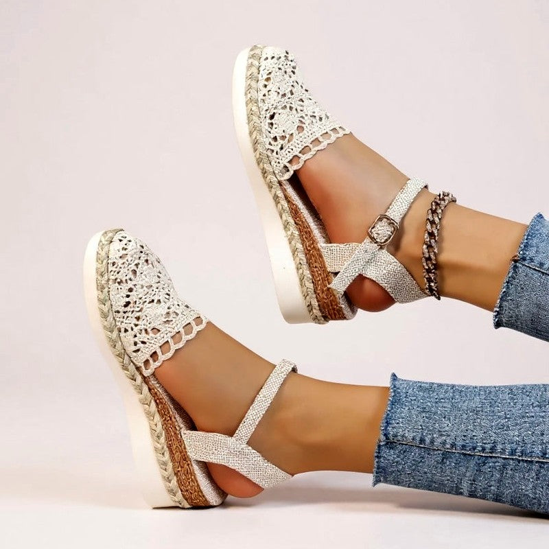 Sylvia - Women's Crochet Ankle Strap Wedge Espadrilles