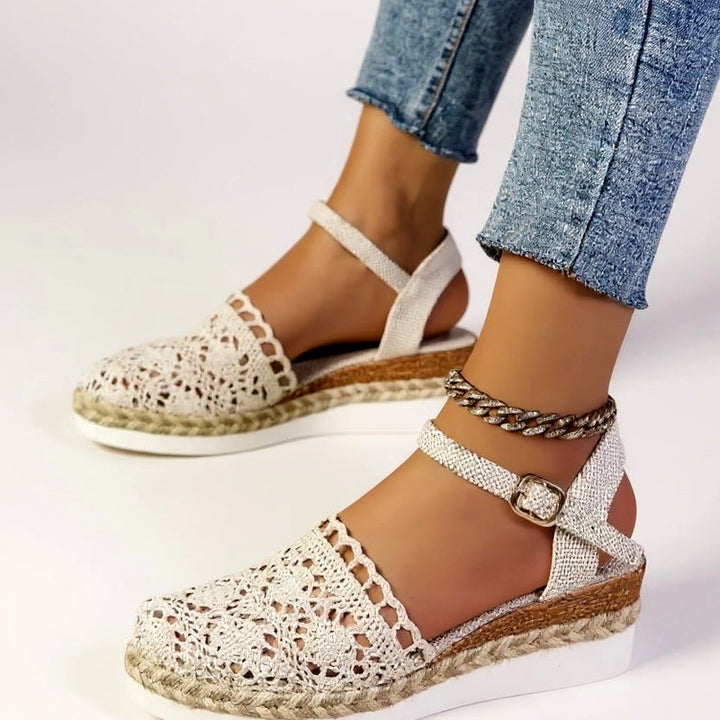 Sylvia - Women's Crochet Ankle Strap Wedge Espadrilles