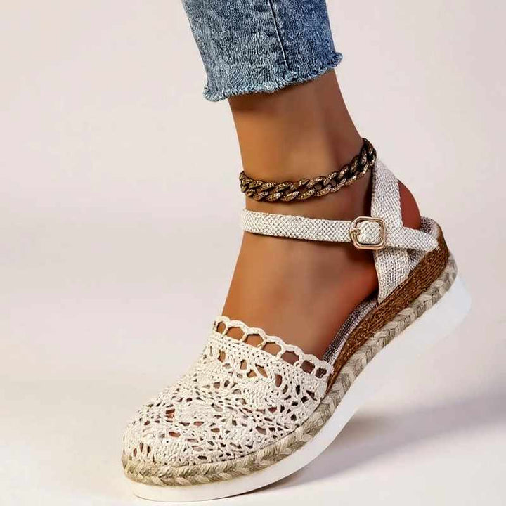 Sylvia - Women's Crochet Ankle Strap Wedge Espadrilles