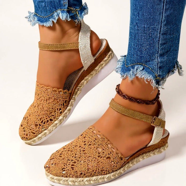 Sylvia - Women's Crochet Ankle Strap Wedge Espadrilles