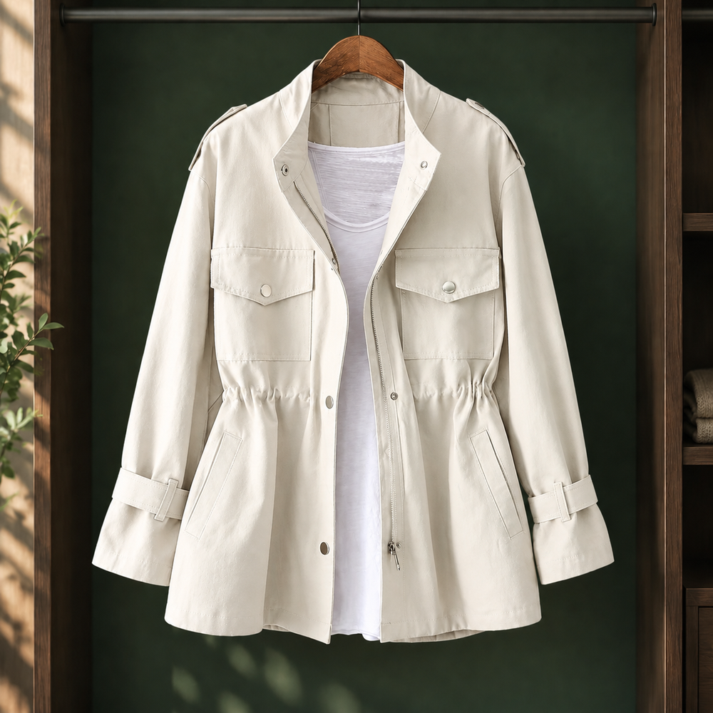 Sylvie - Women's Utility Rain Jacket with Zip-Snap Front and Adjustable Waist