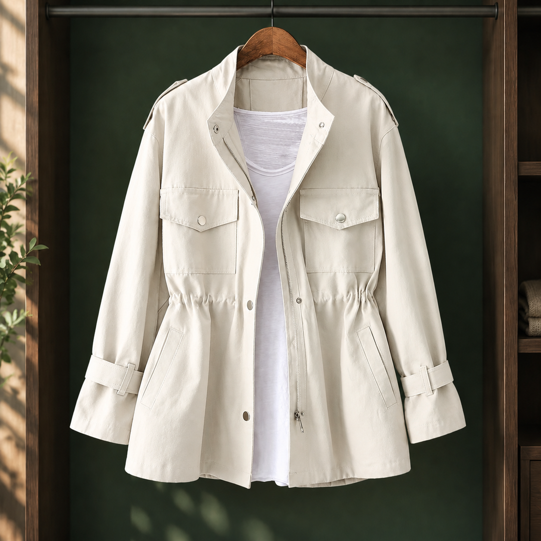 Sylvie - Women's Utility Rain Jacket with Zip-Snap Front and Adjustable Waist