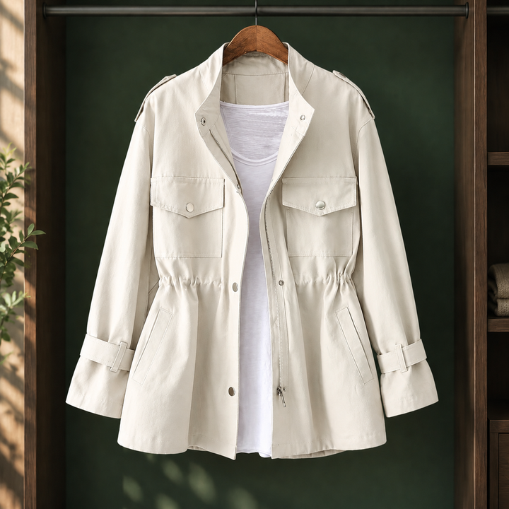 Sylvie - Women's Utility Rain Jacket with Zip-Snap Front and Adjustable Waist